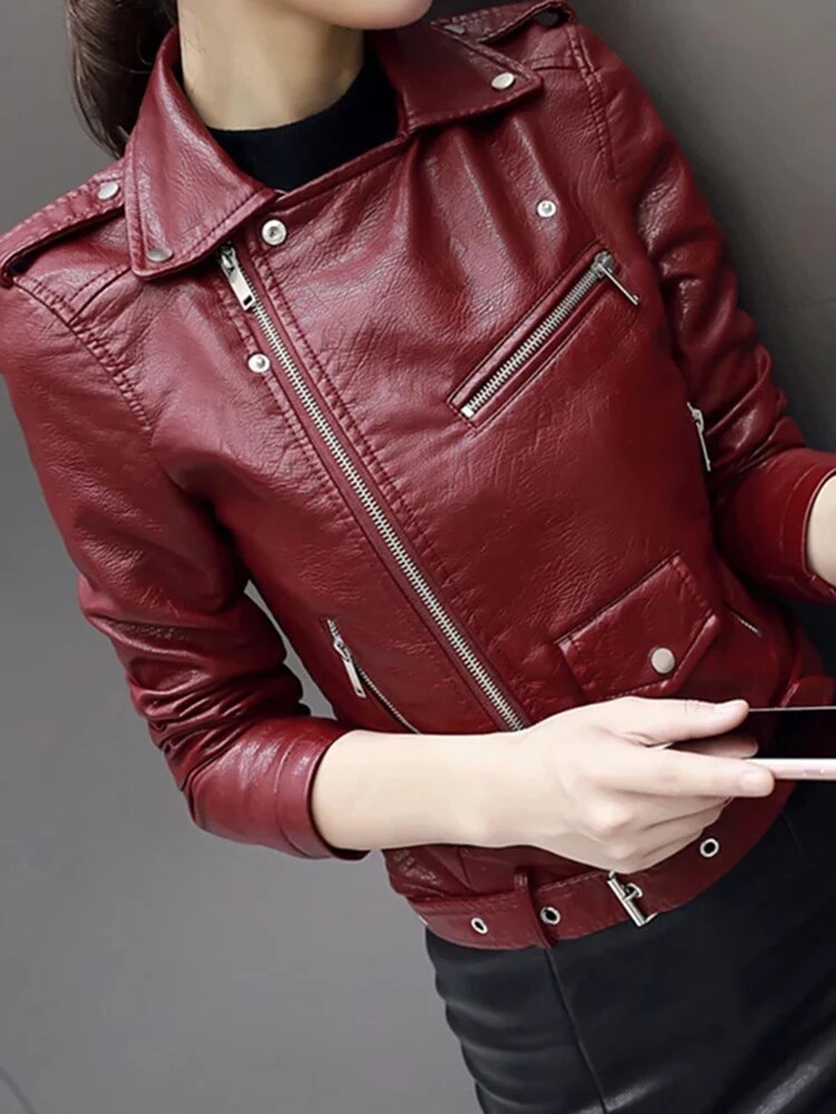 Aelegantmis Autumn New Short Soft Faux Leather Jacket Women Fashion Zipper Motorcycle PU Leather Jacket Ladies Basic Street Coat