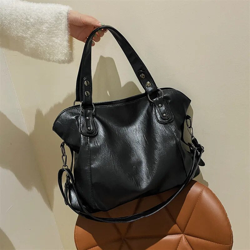 Large Black Women's Shoulder Bags Big Size Casual Tote Bag Quality Pu Leather Hobos Crossbody Bag Female Travel Shopper Handbag