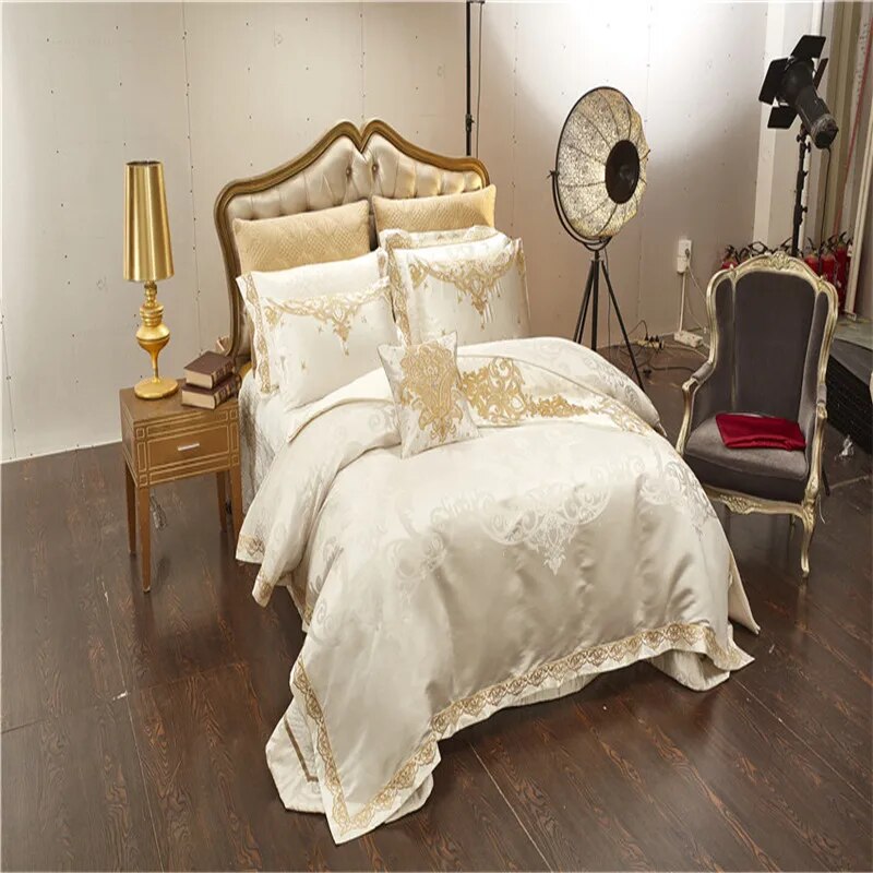 Luxury Wedding Bedding set 4/6/10Pc US Queen King size Bed sheet Bed spread Satin Cotton Duvet coverset Pillowcase juego de cama