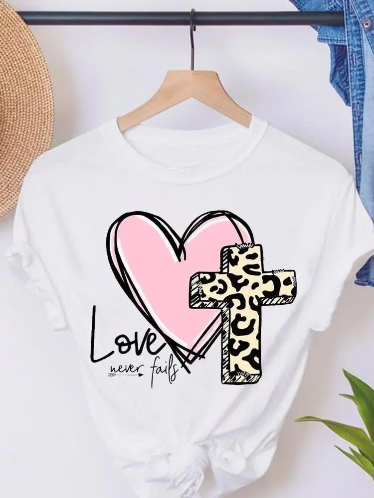 Faith Love Heart Letter Cute Short Sleeve Summer Female Graphic Tee Clothes T Women's Clothing Ladies Print Fashion T-shirts