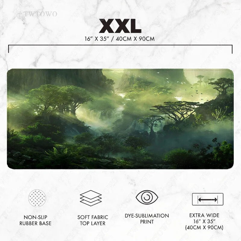 Fantasy Forest Green Landscape Tree Mouse Pad Gaming XL Custom Home Mousepad XXL Keyboard Pad Mouse Mat Non-Slip Natural Rubber