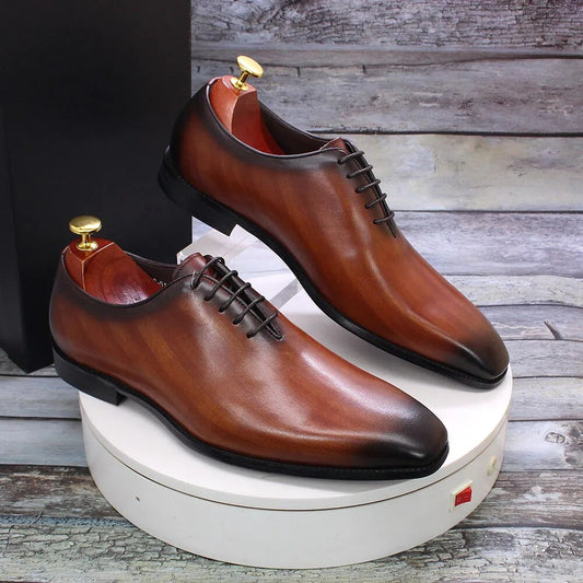 European Luxury Mens Oxford Dress Shoes Genuine Leather Whole Cut Handmade Mens Shoes Lace Up Business Office Formal Shoes Men