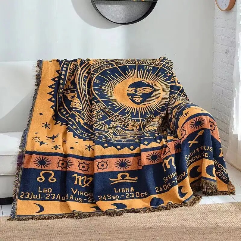 Europe Style Sofa Throw Blanket Cotton Thread Knitted Blanket with Tassel Geometry Bohemian Sofa Cover Bed Blanket Camping Rug