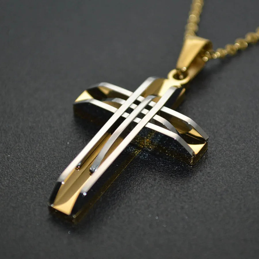 316L Stainless Steel Cross Pendants Jesus Christian Jewelry For Men and Women 50cm Chain Necklace