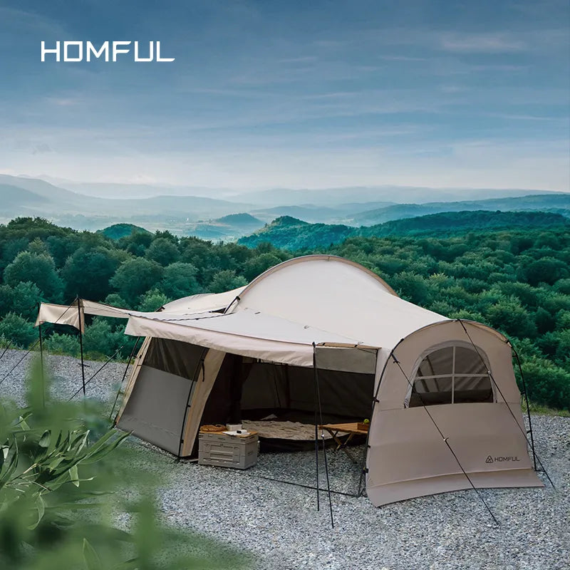 HOMFUL Glamping Tunnel tent Camping Waterproof One Bed Room And One Living Room Outdoor Family Shelter Tent