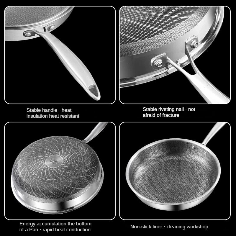 Frying Pan Stainless Steel Honeycomb Frying Pan Non-stick Non-coated Full Screen Omelet Pan Frying Steak Pancake Cookware Pans