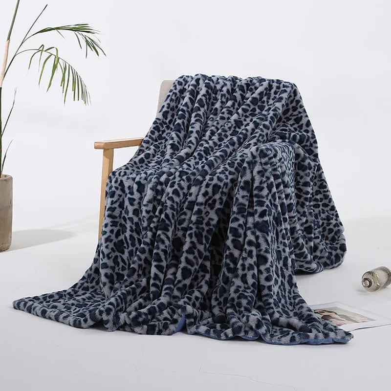 Elegant Leopard Design Fuzzy Blanket Sheets Super Soft Rabbit Fur Crystal Short Plush Bedding Sofa Cover 130*160cm/160*200cm