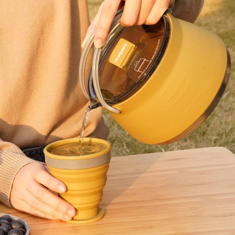 Camping Cookware Outdoor Folding Silicone Kettle Portable Camping Open Flame Coffee Tea Cassette Travel Hiking Cooker