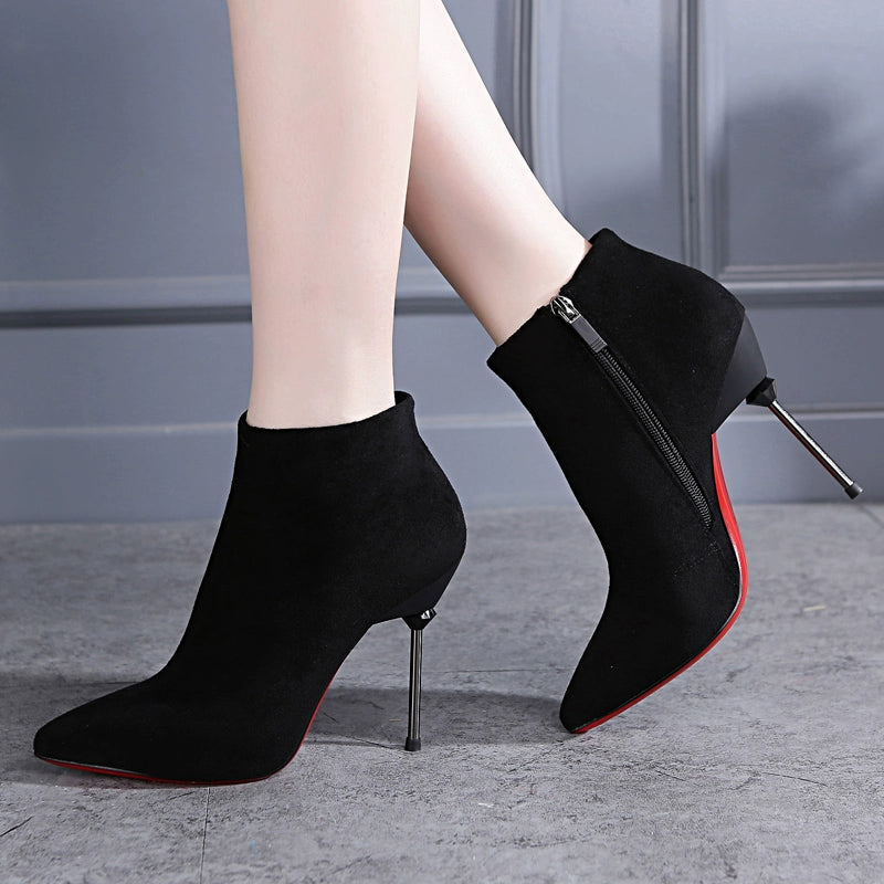 European and American Fashionable Pointed Elegant High Heel Autumn and Winter Ankle Boots