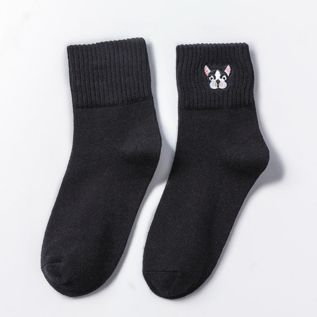 French Bulldog Embroidered Socks