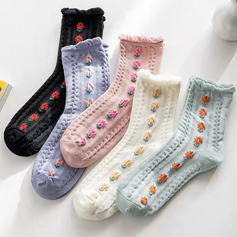 5 Pairs Vintage Flower Embroidery Socks